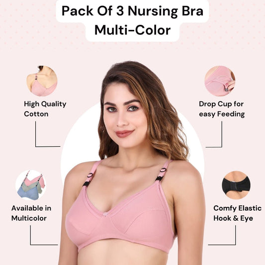 Pack Of 3 LeakProof Maternity Nursing Bras - Multicolor