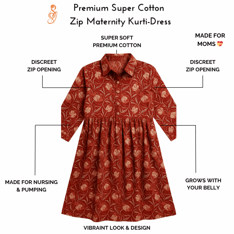 Premium Super Cotton Maternity Zip Kurti-Dress