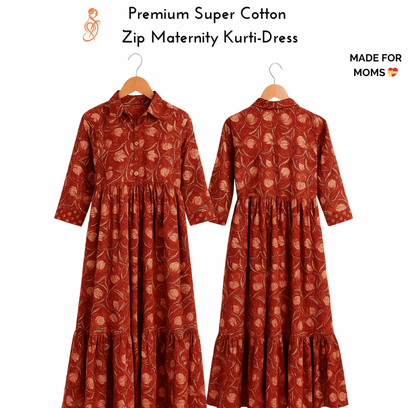Premium Super Cotton Maternity Zip Kurti-Dress