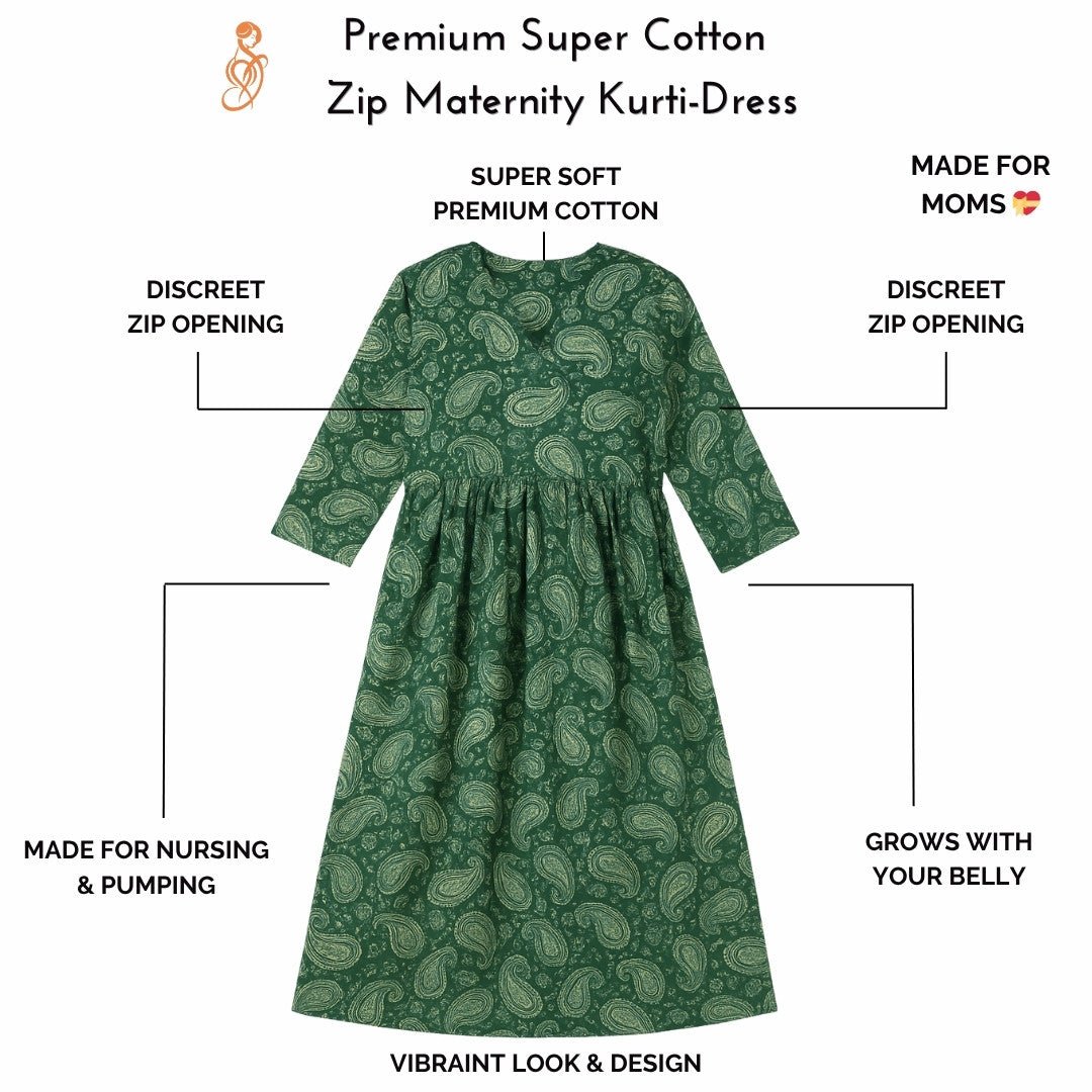 Premium Super Cotton Maternity Zip Kurti-Dress