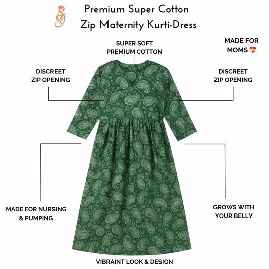 Premium Super Cotton Maternity Zip Kurti-Dress