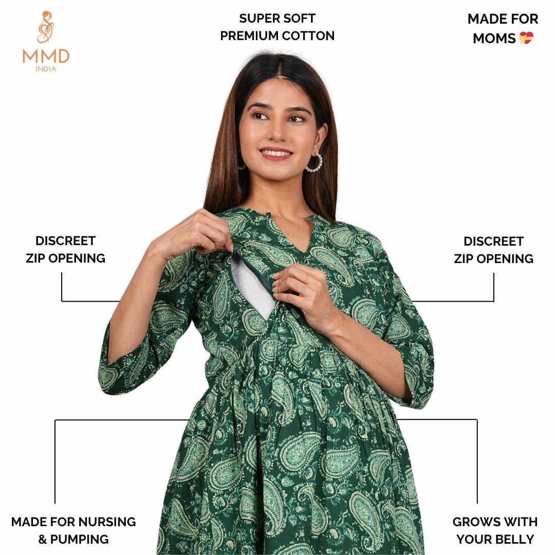 Premium Super Cotton Maternity Zip Kurti-Dress