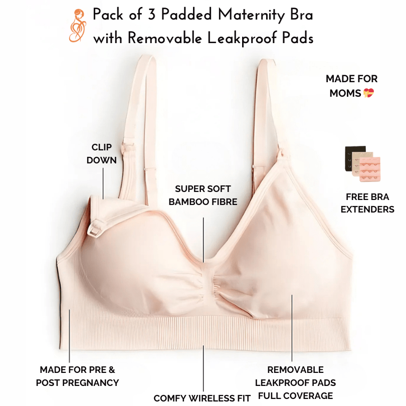 Pack of 3 Premium Padded LeakProof Maternity/Pumping Bras with Removable Pads
