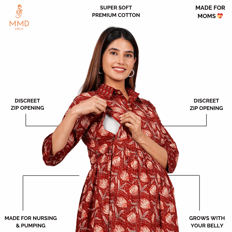 Premium Super Cotton Maternity Zip Kurti-Dress