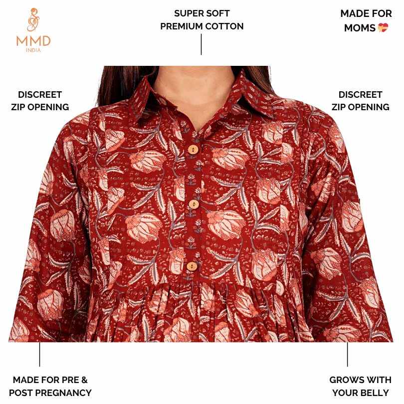 Premium Super Cotton Maternity Zip Kurti-Dress