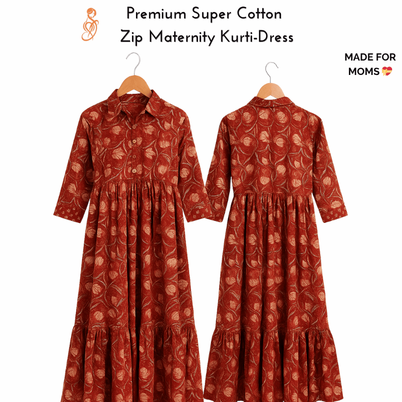 Premium Super Cotton Maternity Zip Kurti-Dress