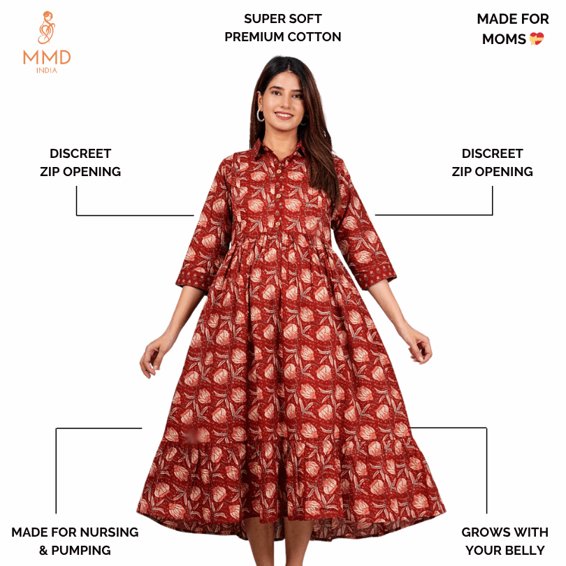 Premium Super Cotton Maternity Zip Kurti-Dress
