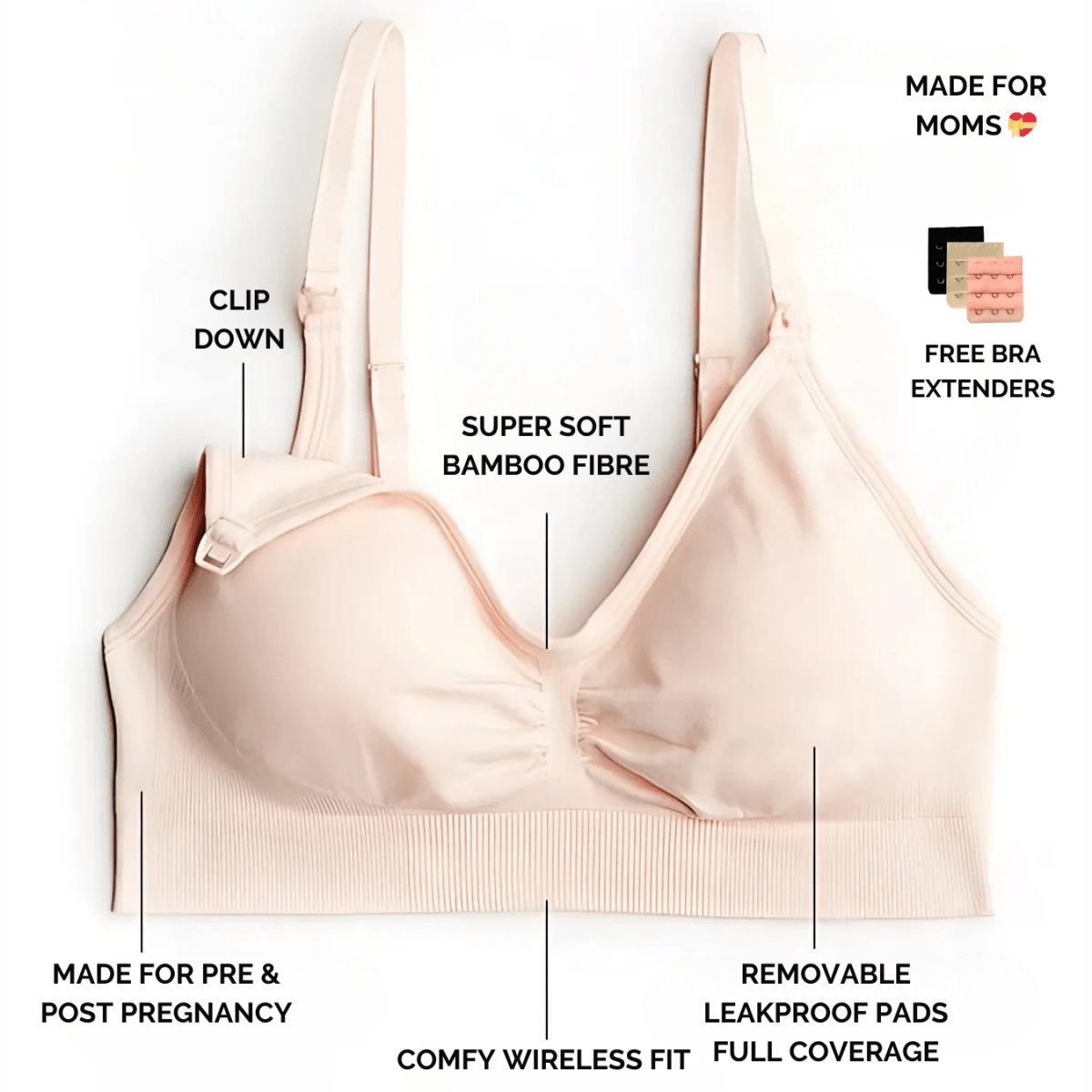 Pack of 3 Premium Padded LeakProof Nursing Bras with Removable Pads