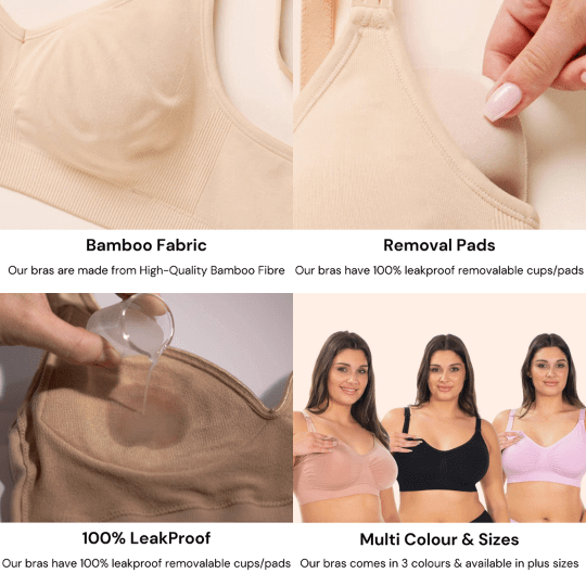 Pack of 3 Premium Padded LeakProof Nursing Bras with Removable Pads